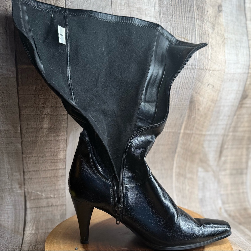 Source Unknown Shiny Black Knee-High Boots View 5